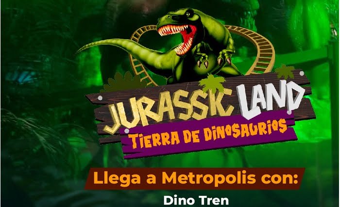 Afiche promocional de la exhibición Jurassic Land en Metropolis Valencia