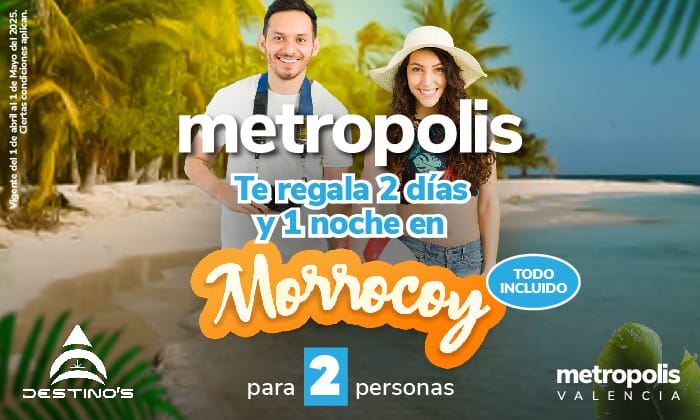 Afiche promocional de la promoción Metropolis te premia con un viaje a Morrocoy por tus compras en el centro comercial