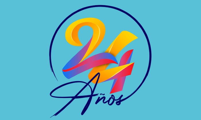 Logo sobre fondo azul celeste para la celegración de los 24 años del Centro Comercial Metropolis Valencia