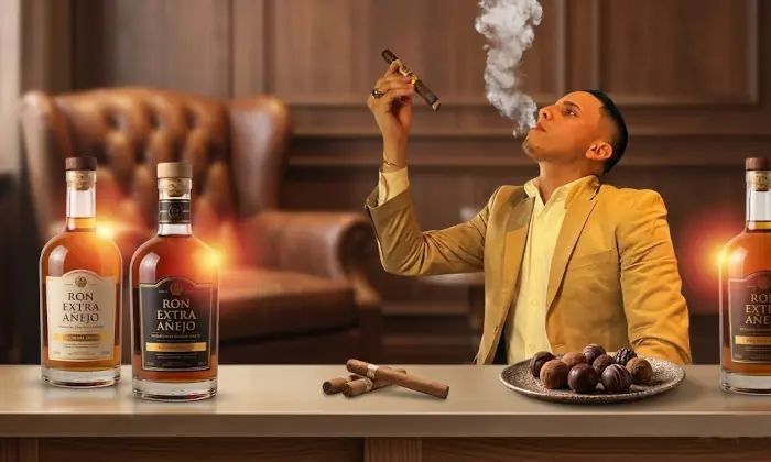 Carlos Urbina dirigiendo la cata de ron, tabaco y chocolate en Metropolis Valencia por el Día del Padre.
